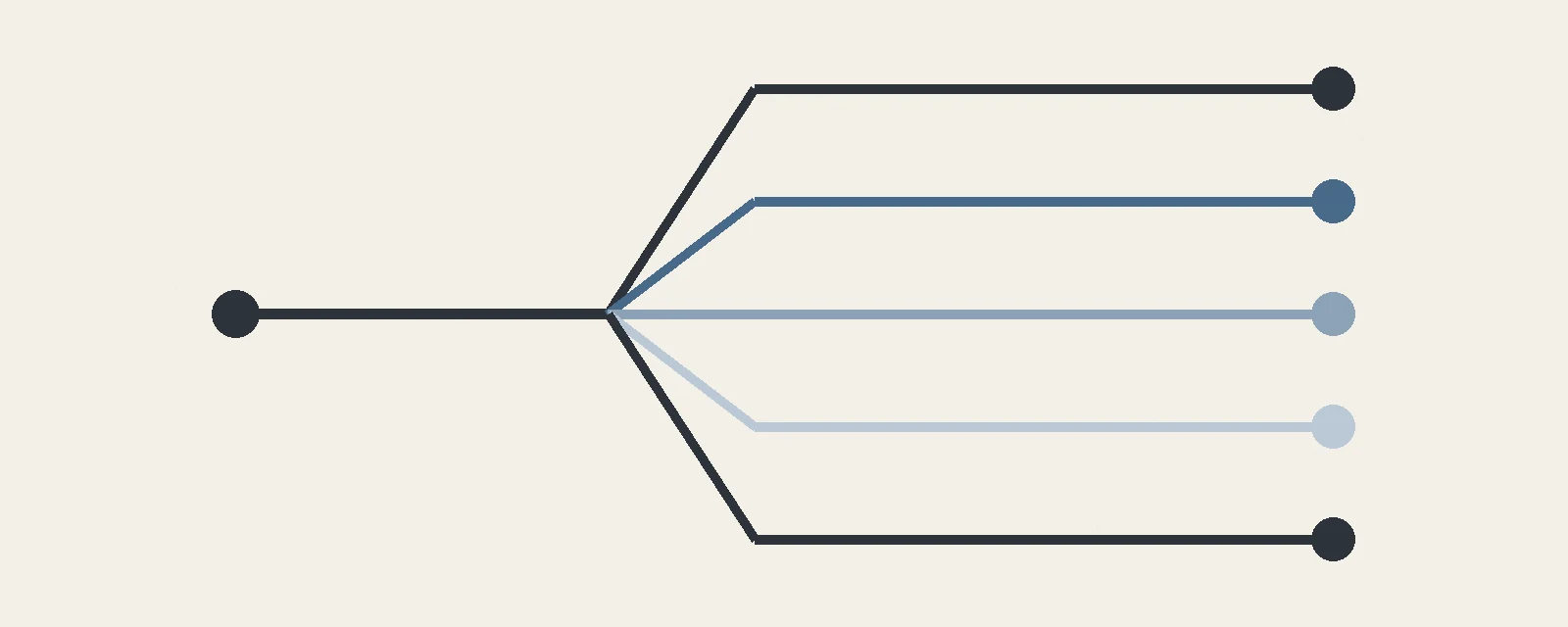 1つの発信が5方向へ広がっていくことを示す分岐の図